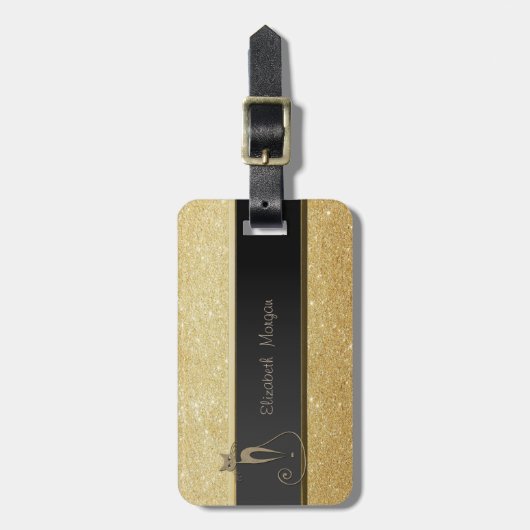 Elegant Luxury Sophisticated, Cat, Glittery Bagagelabel (Voorkant verticaal)
