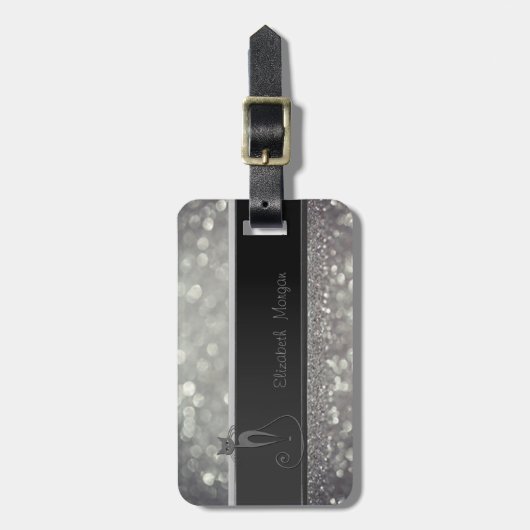 Elegant Luxury Sophisticated, Glittery Cat, Bokeh Bagagelabel (Voorkant verticaal)