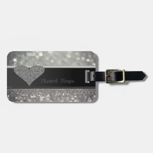 Elegant Luxury Sophisticated, Glittery Heart, Boke Bagagelabel (Voorkant horizontaal)
