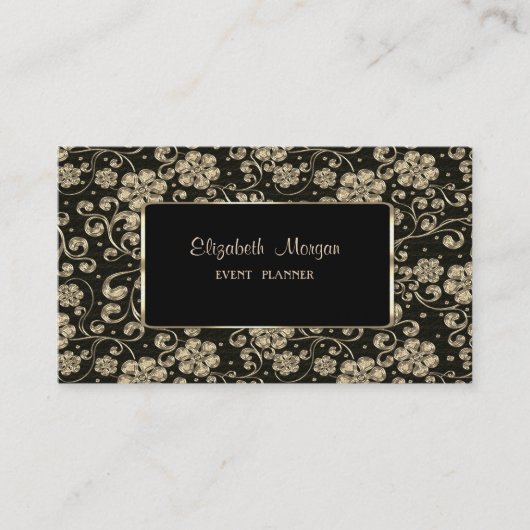 Elegant Luxury Stylish, Gold Flowers, Lijst Visitekaartje (Voorkant)