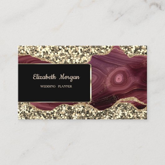 Elegant Luxury Stylish Gold Glitter Burgundy Visitekaartje (Voorkant)