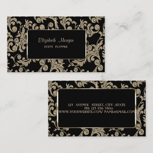 Elegant Luxury Stylish, Gold Glitter Swirls, Lijst Visitekaartje (Voorkant / Achterkant)