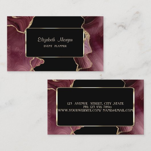 Elegant Luxury Stylish, Modern, Burgundy Agate Visitekaartje (Voorkant / Achterkant)