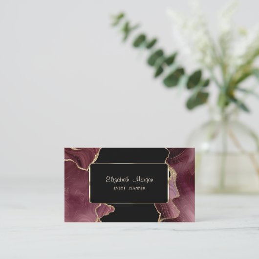 Elegant Luxury Stylish, Modern, Burgundy Agate Visitekaartje (Staand voorkant)