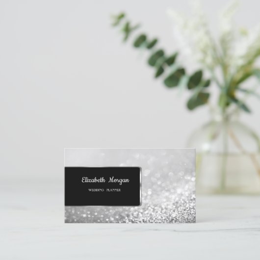 Elegant Luxury Stylish Silver Glitter Bokeh Visitekaartje (Staand voorkant)