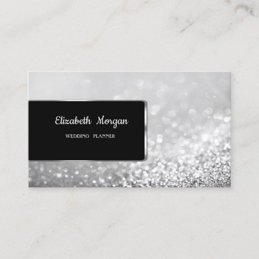 Elegant Luxury Stylish Silver Glitter Bokeh Visitekaartje (Voorkant)