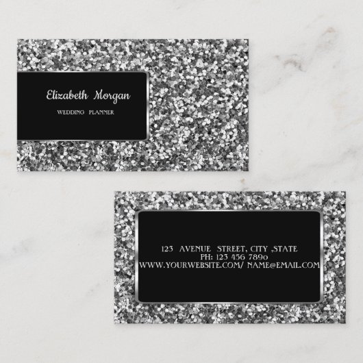Elegant Luxury Stylish Silver Glitter Visitekaartje (Voorkant / Achterkant)