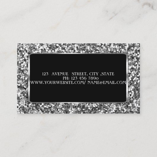 Elegant Luxury Stylish Silver Glitter Visitekaartje (Achterkant)