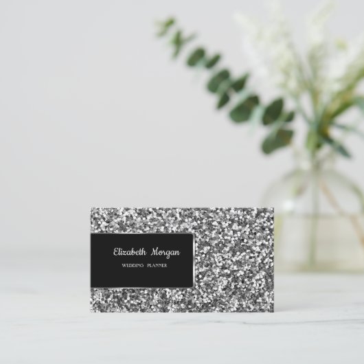Elegant Luxury Stylish Silver Glitter Visitekaartje (Staand voorkant)