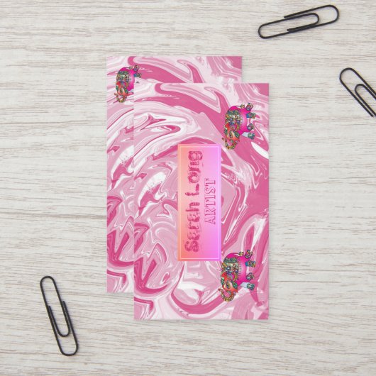 Elegant Luxury Sweet Pink Marble Whit Elephant Visitekaartje (Voorkant / Achterkant in situ)