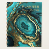 Elegant Luxury Teal Agate & Gold Geode Marble Planner (Voorkant)