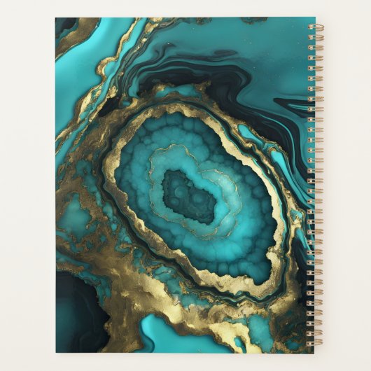 Elegant Luxury Teal Agate & Gold Geode Marble Planner (Achterkant)