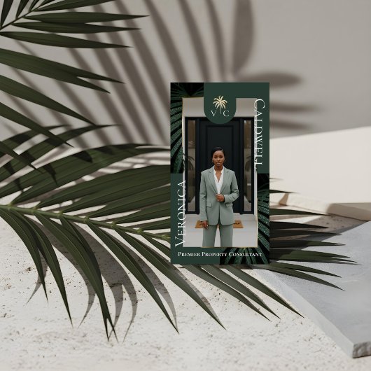 Elegant Luxury Tropical Palm Tree Monogram Photo Visitekaartje