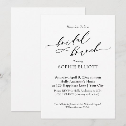 Elegant Luxury Typografie Bridal Brunch Simple Kaart (Voorkant / Achterkant)
