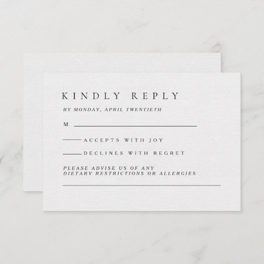 Elegant Luxury Typography Black & White Wedding RSVP Kaartje (Voorkant / Achterkant)