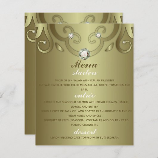 Elegant Luxury  Victoriaans Gold Wedding Menu (Voorkant / Achterkant)