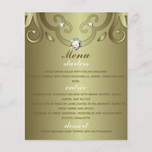 Elegant Luxury Victoriaans Gold Wedding Menu (Voorkant)