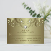 Elegant Luxury  Victoriaans Gold Wedding RSVP Kaartje (Staand voorkant)