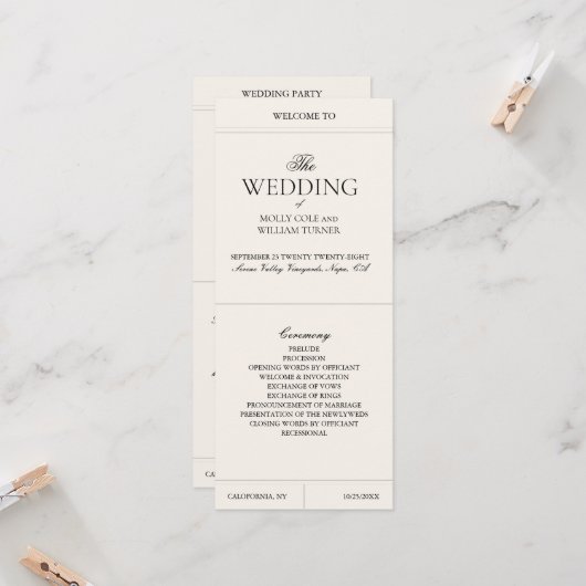Elegant Luxury Vintage Classic Wedding Programme (Voorkant / Achterkant in situ)