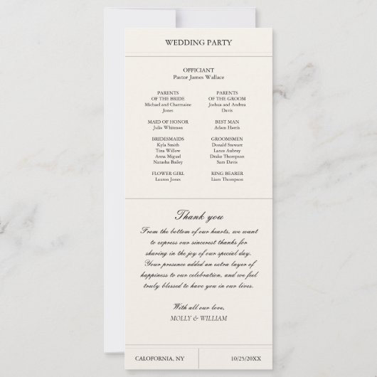 Elegant Luxury Vintage Classic Wedding Programme (Achterkant)