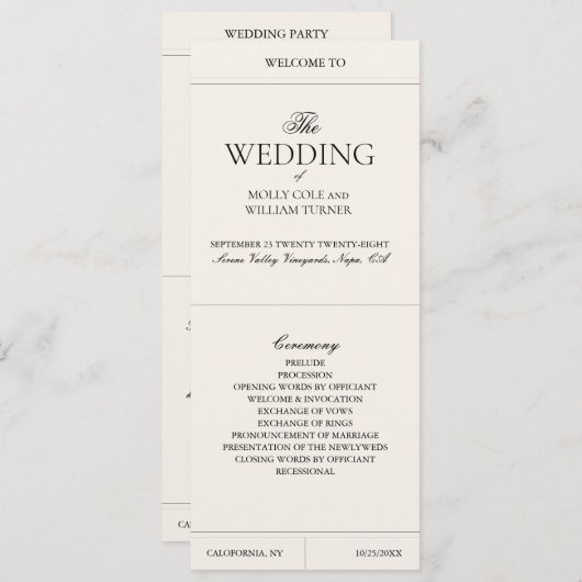 Elegant Luxury Vintage Classic Wedding Programme (Voorkant / Achterkant)