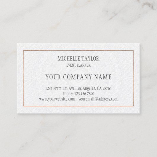 Elegant Luxury White Rose Gold Mandala Glamor Visitekaartje (Voorkant)