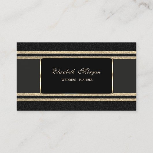 Elegant Luxury, zwart, Faux Gold Glittery Stripes Visitekaartje (Voorkant)