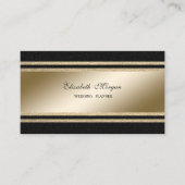 Elegant Luxury, zwart, Faux Gold Glittery Stripes Visitekaartje (Voorkant)