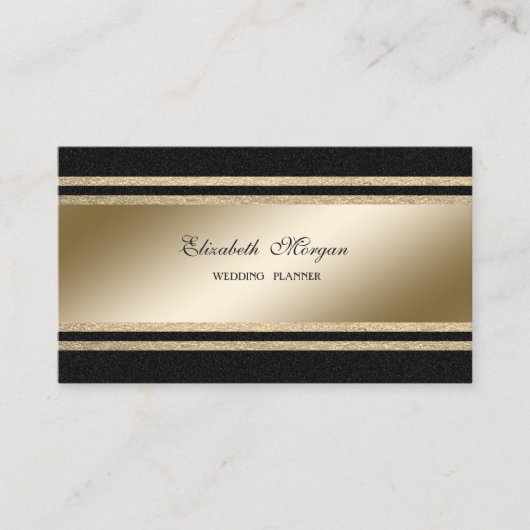 Elegant Luxury, zwart, Faux Gold Glittery Stripes Visitekaartje (Voorkant)