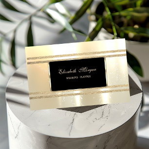 Elegant Luxury, zwart, Faux Gold Glittery Stripes Visitekaartje