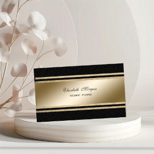 Elegant Luxury, zwart, Faux Gold Glittery Stripes Visitekaartje