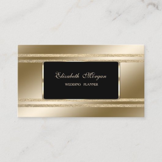 Elegant Luxury, zwart, Faux Gold Glittery Stripes Visitekaartje (Voorkant)