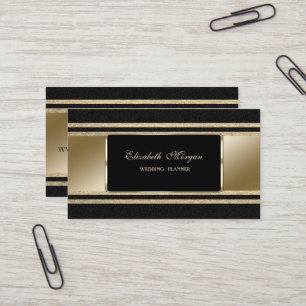 Elegant Luxury, zwart, Faux Gold Glittery Stripes Visitekaartje