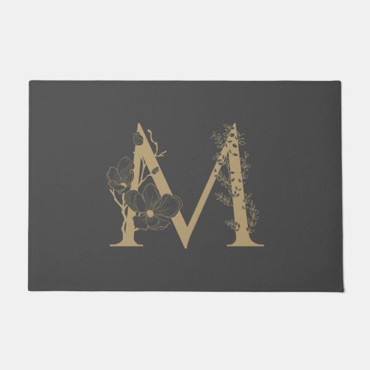 Elegant M Boho Floral Monogram Initiaal Goud Goud Deurmat (Voorkant)
