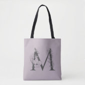 Elegant M Boho Floral Monogram Initiaal Lila grijs Tote Bag (Voorkant)