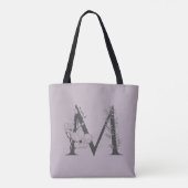 Elegant M Boho Floral Monogram Initiaal Lila grijs Tote Bag (Achterkant)