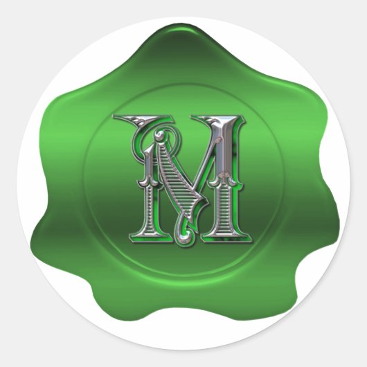 Elegant M Monogram Green Wax Seal Let Sticker (Voorkant)