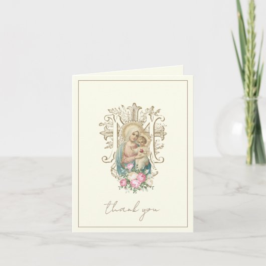 Elegant Maagd Mary Religieuze Katholieke Floral Feestdagen Kaart (Voorkant)