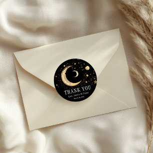 Elegant Maan Goud Zwart Celestiaal Goud Dank Je Ronde Sticker