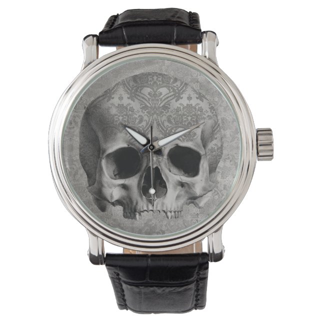 Elegant, maar Creepy Brocade Skull eWatch Horloge (Voorkant)