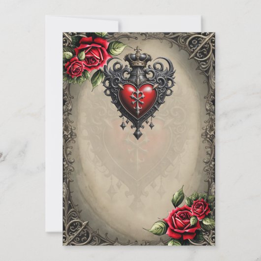 Elegant maar mystiek gotisch hart save the date (Achterkant)