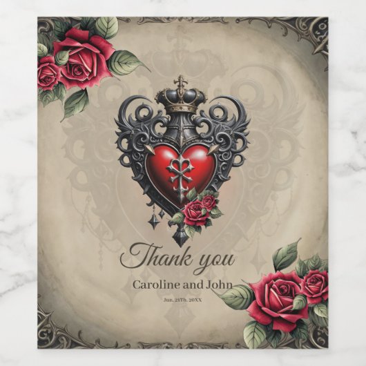 Elegant maar mystiek gotisch hart wijn etiket (Enkel label)