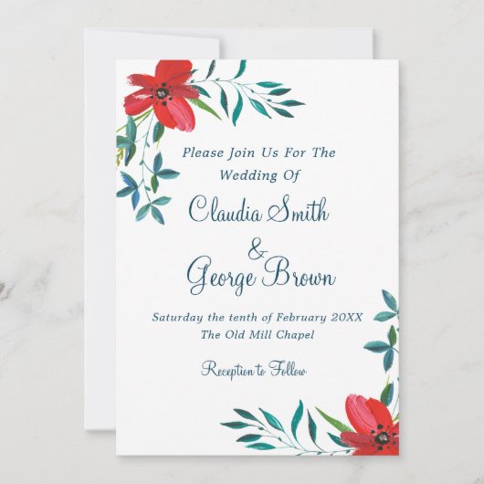Elegant maar Simple Flowerding Wedding Invitation Kaart (Voorkant)
