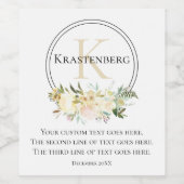 Elegant Maatwerk Familie Monogram Naam Bloemmotief Wijn Etiket (Enkel label)