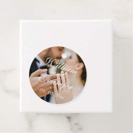 Elegant Maatwerk Foto, Naam en Datum Monogram Bedankjes Labels (In situ)