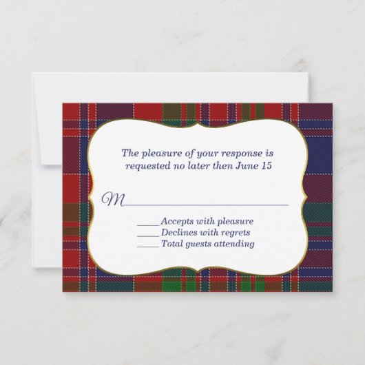 Elegant MacDonald Tartan Pset RSVP-kaart RSVP Kaartje (Voorkant)