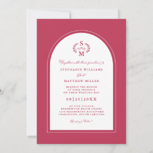 Elegant Magenta Calligrafie Wapenschild Boog Bruil Kaart