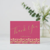 Elegant Magenta en Gold Wedding Hartelijk dank Briefkaart (Staand voorkant)