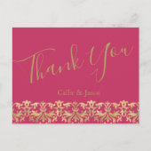 Elegant Magenta en Gold Wedding Hartelijk dank Briefkaart (Voorkant)