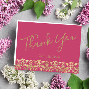 Elegant Magenta en Gold Wedding Hartelijk dank Briefkaart